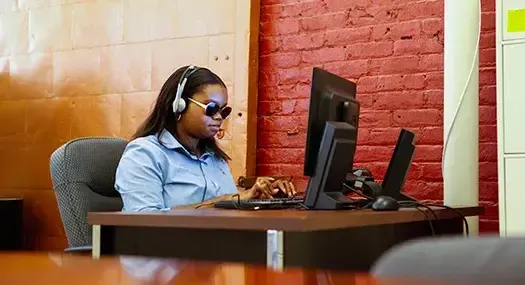 blind woman on computer 