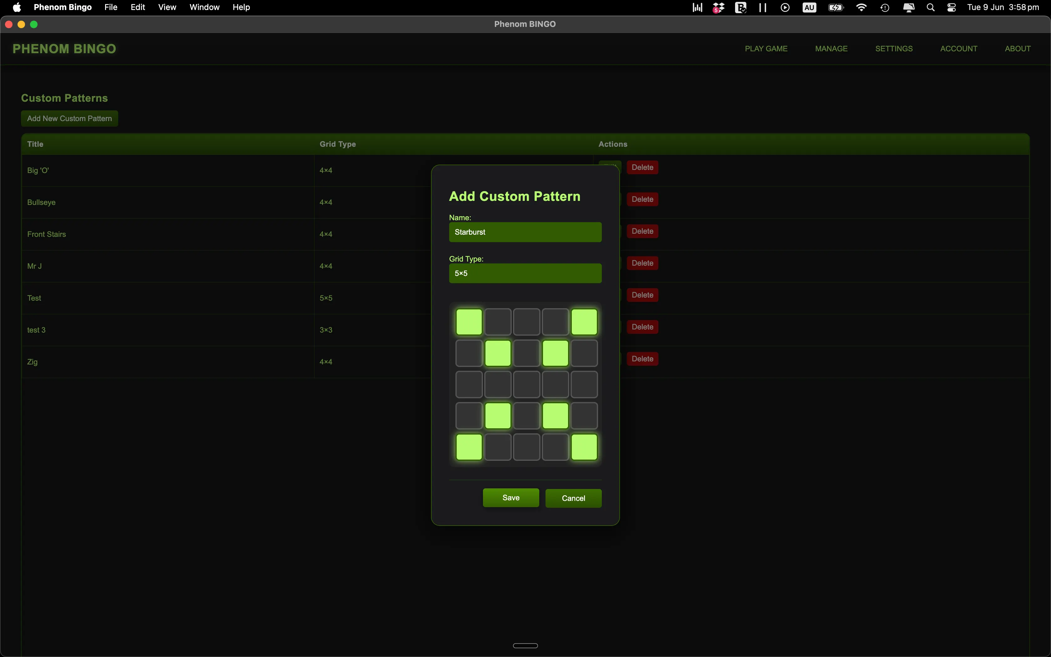 phenom bingo - custom pattern editor
