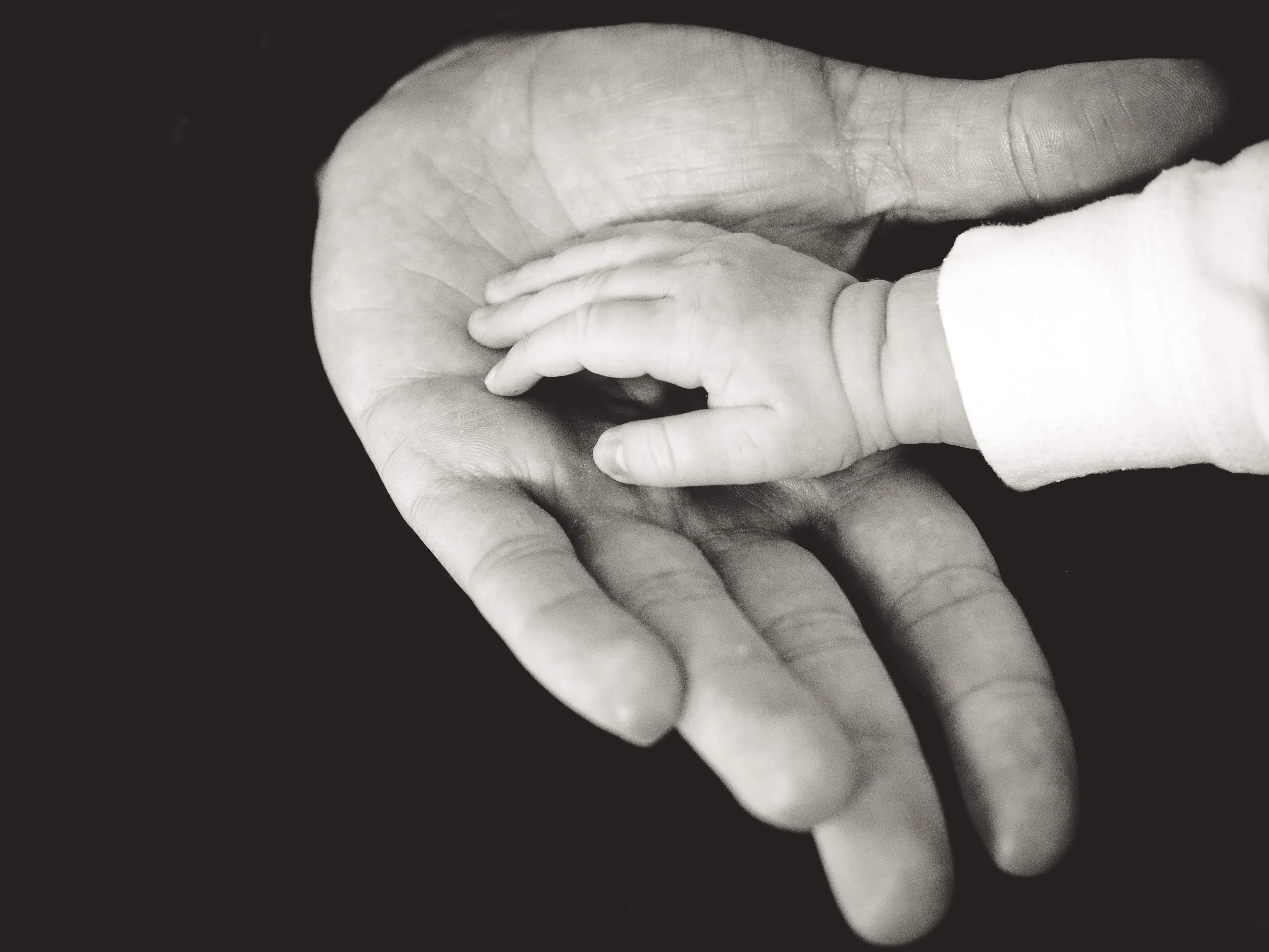 A child's hand held by an adult