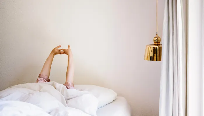 A mom waking up from sleep.