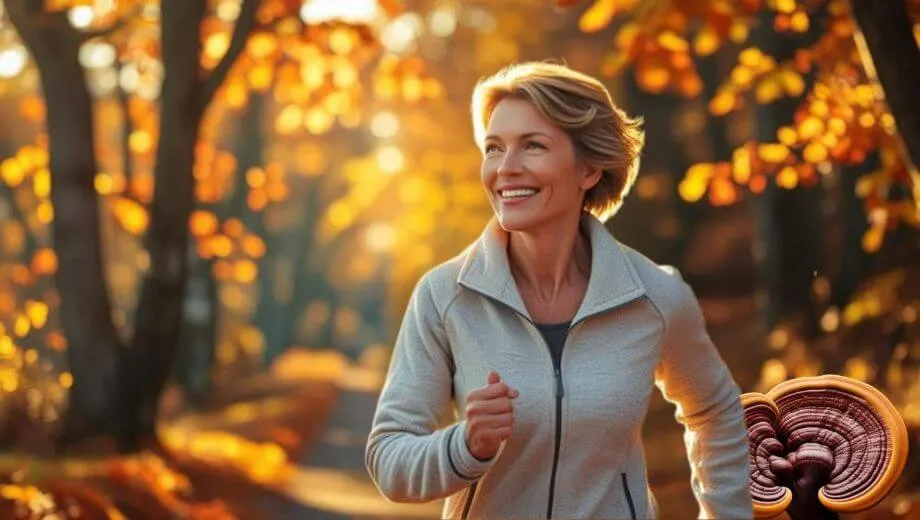 Mujer saludable en la naturaleza, representando el apoyo al sistema inmunológico con Ganoderma.