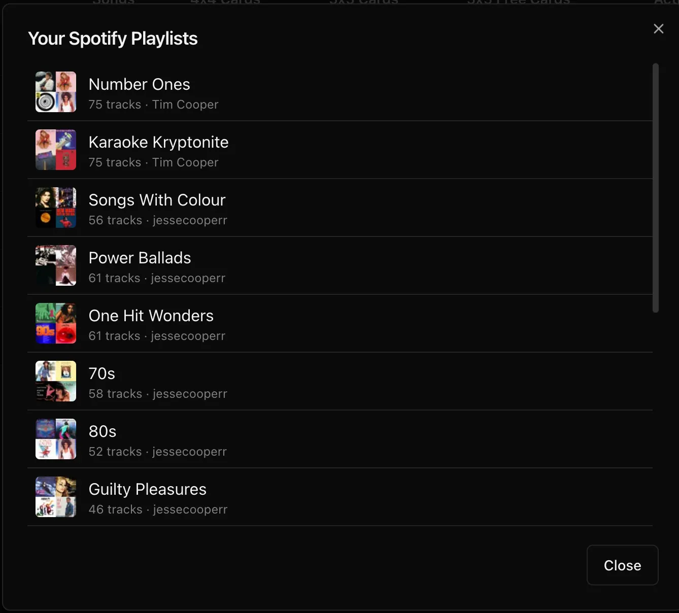 Music Bingo Card Generator. Pick your Spotify playlist. 