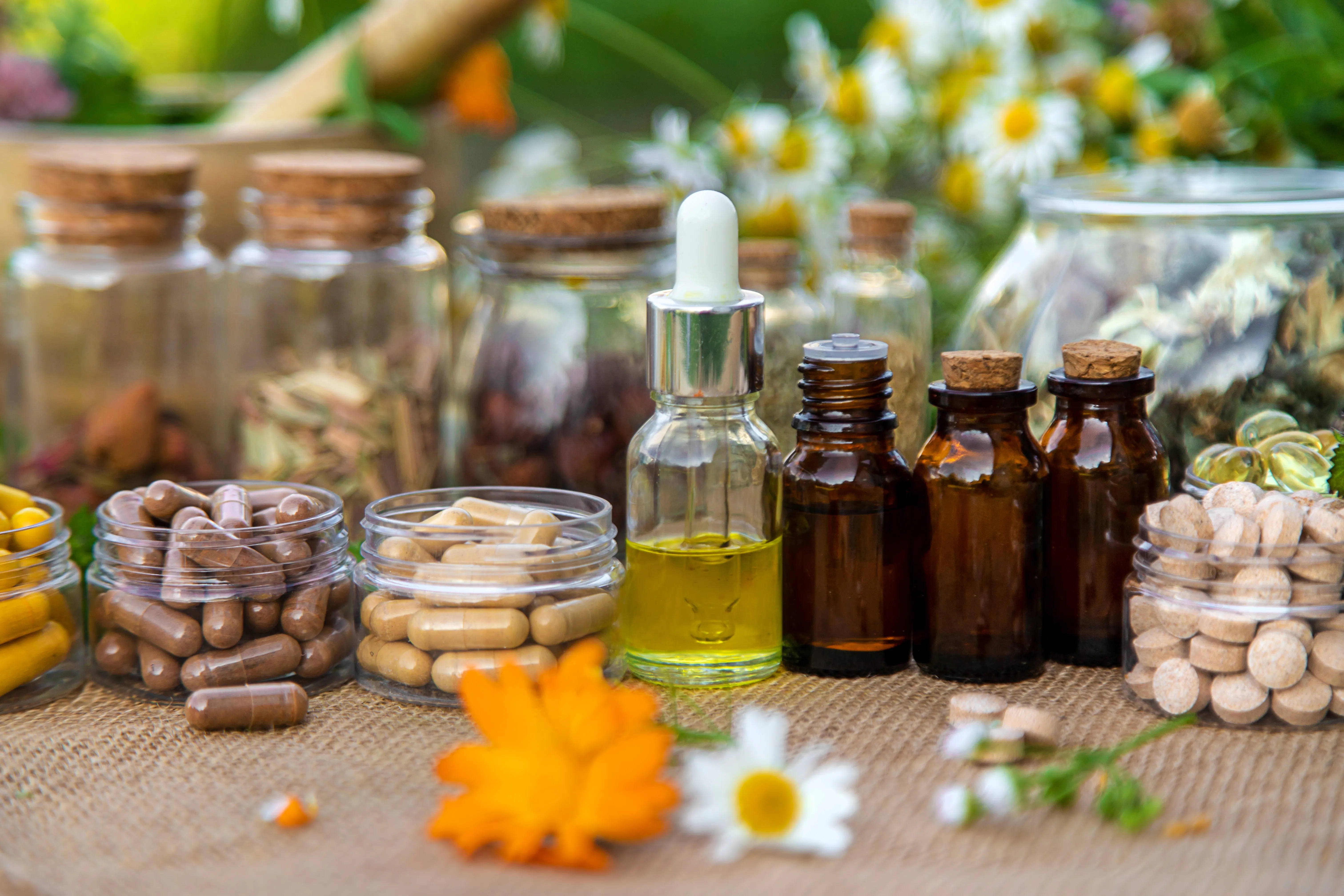 herbs and supplements on a table