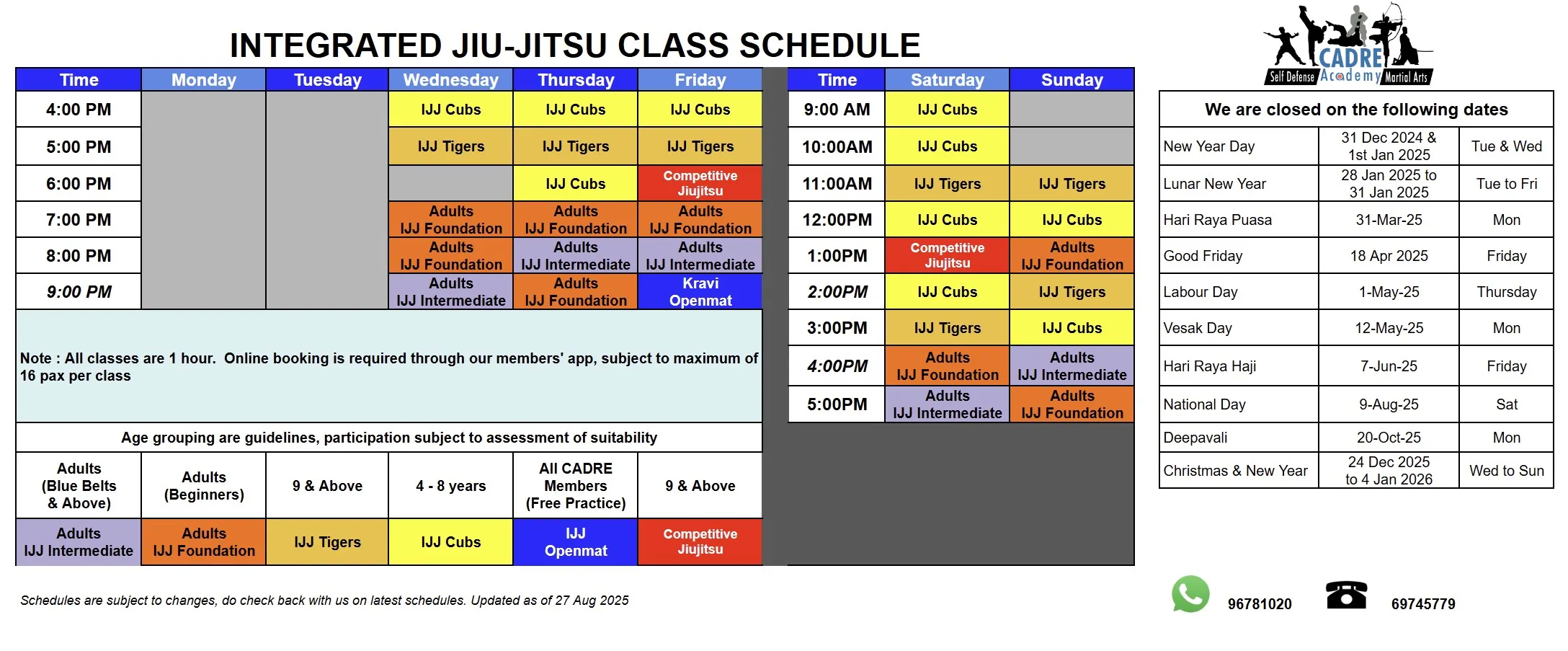 CADRE Class Schedule