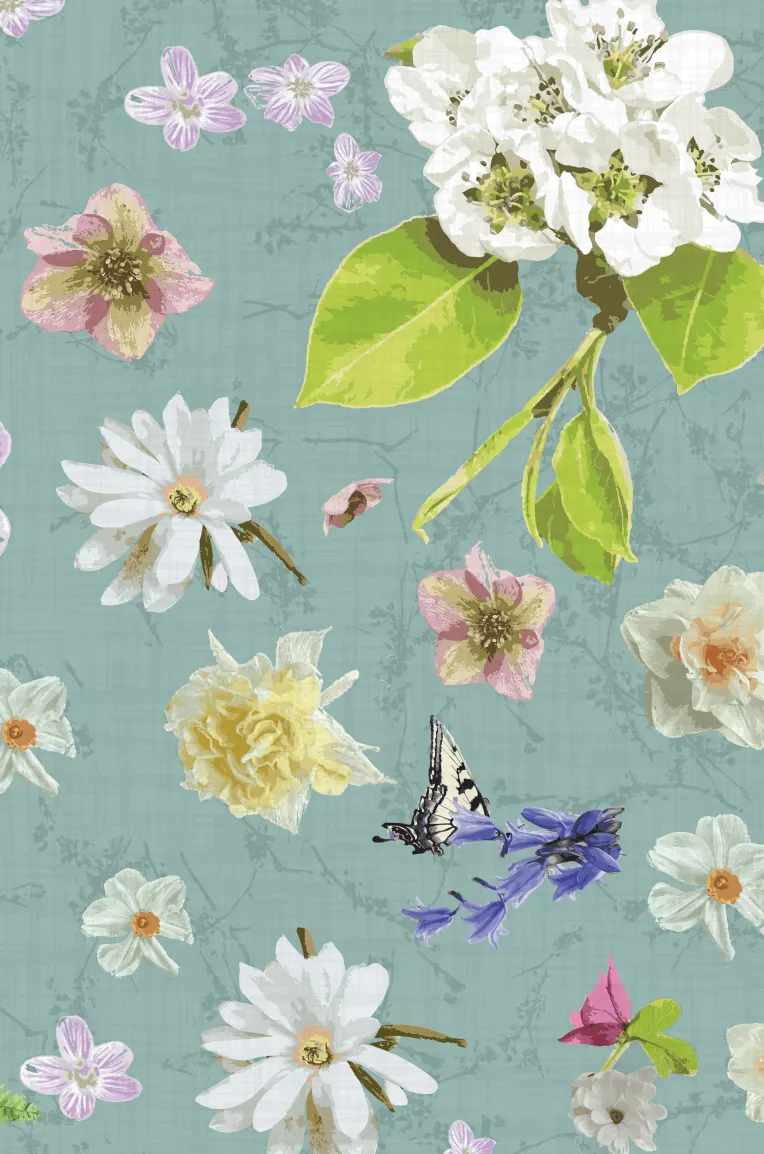 spring flowers on muted teal background