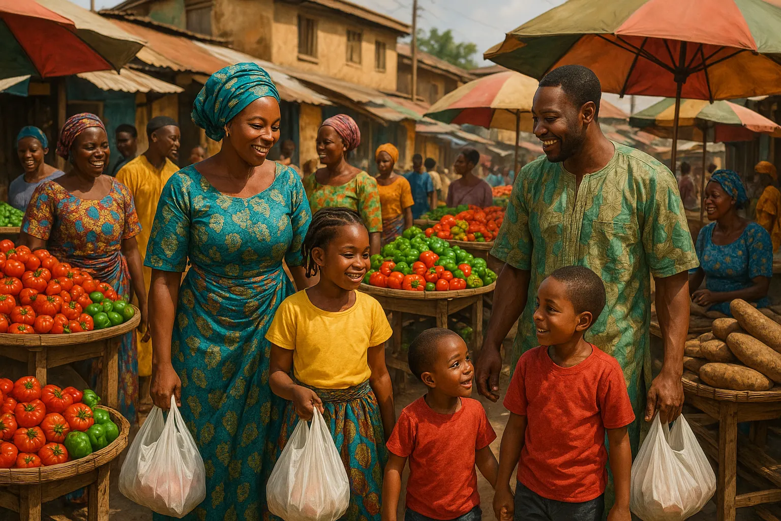Family at a vibrant market
