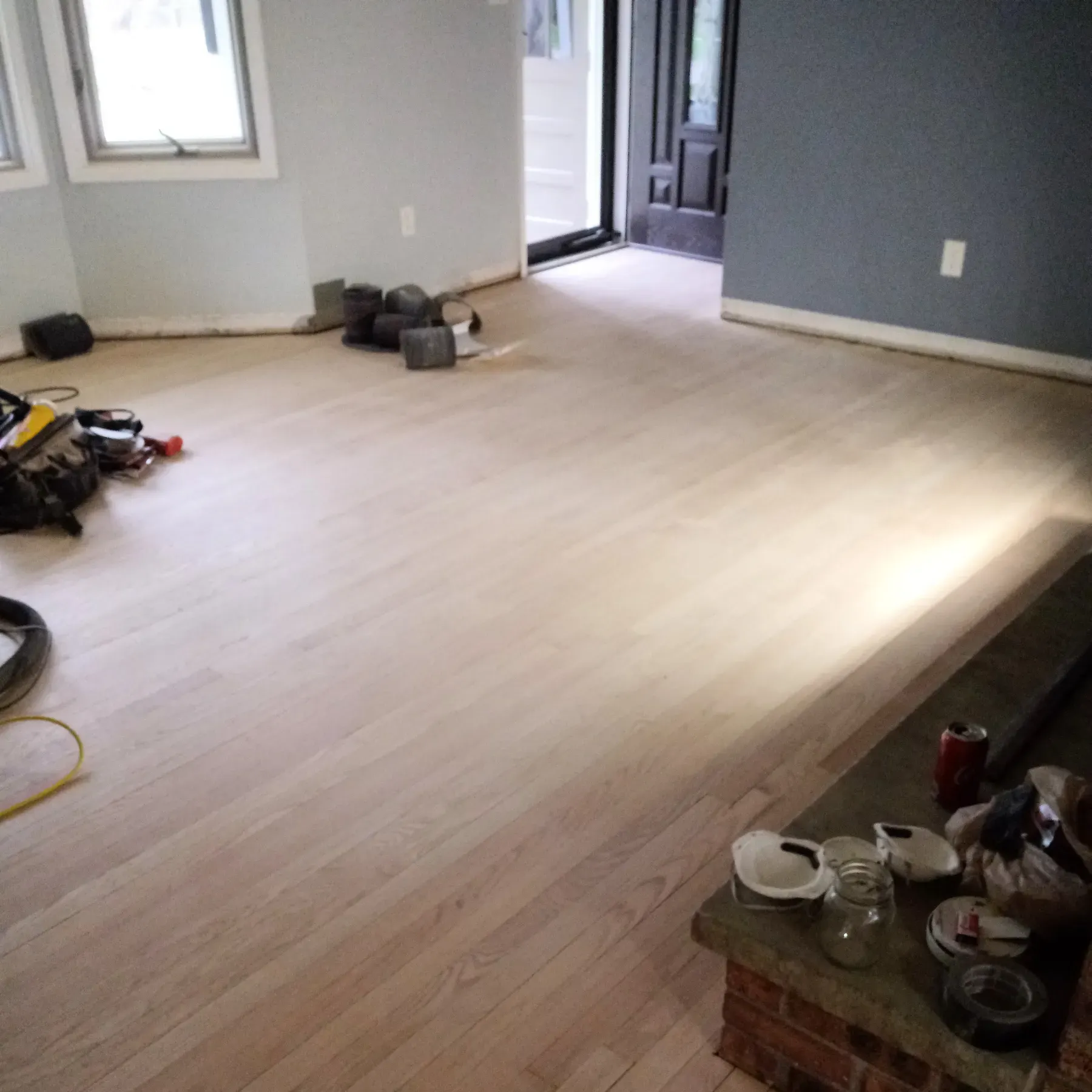 Installed wood floor in living room 