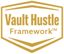 Vault Hustle Framework emblem representing authenticated doctrine for the Digital Asset Entrepreneur.