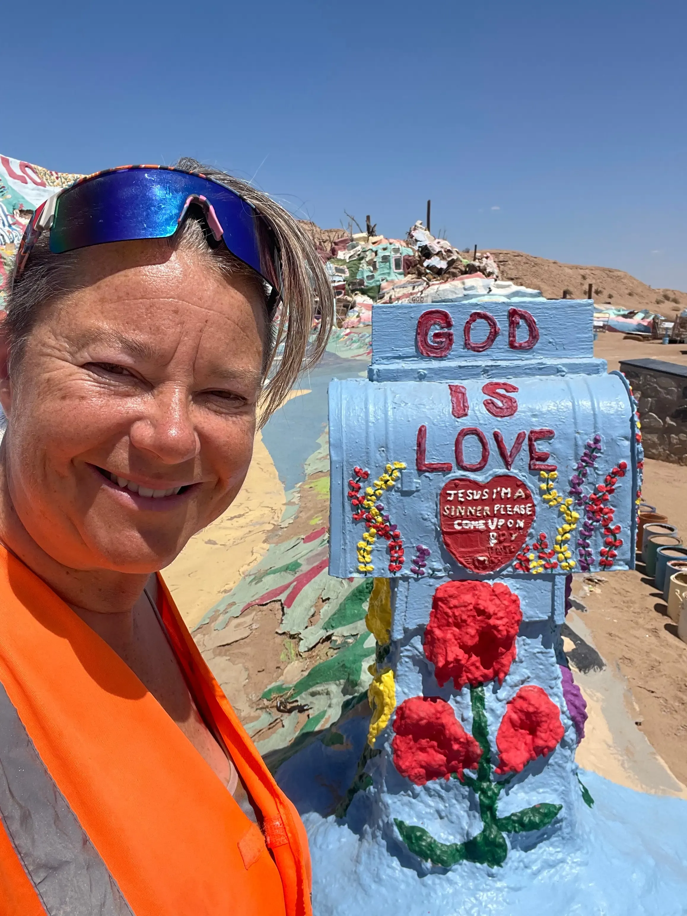 NatureGlo next to the Salvation Mountain mailbox