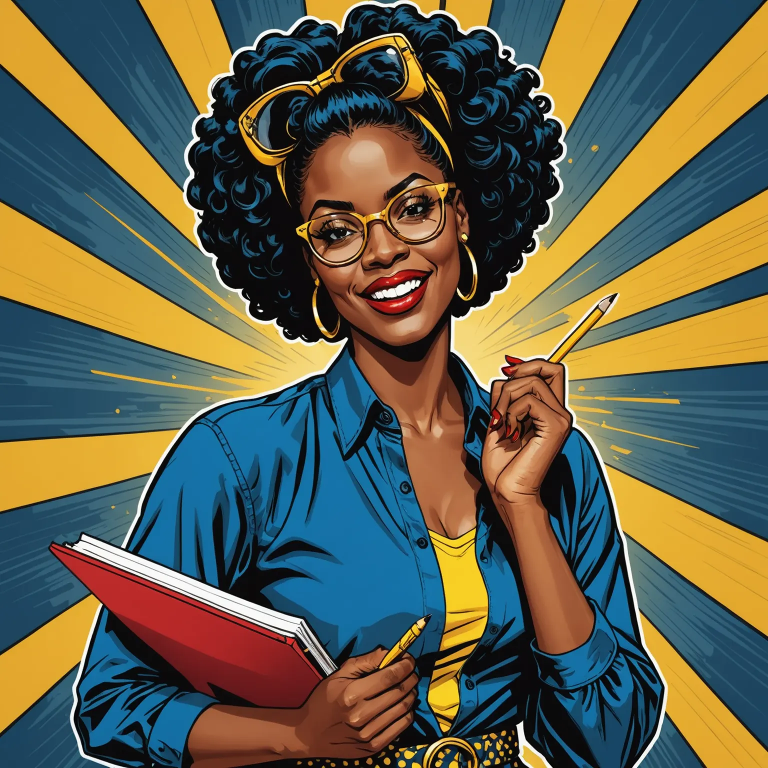 Pop art Smart Black woman holding a pad of paper and pencil