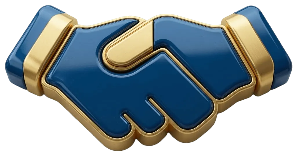 <alt=“3D glossy blue and gold icon representing professional partnership for AHA National Corporate Housing.”>
