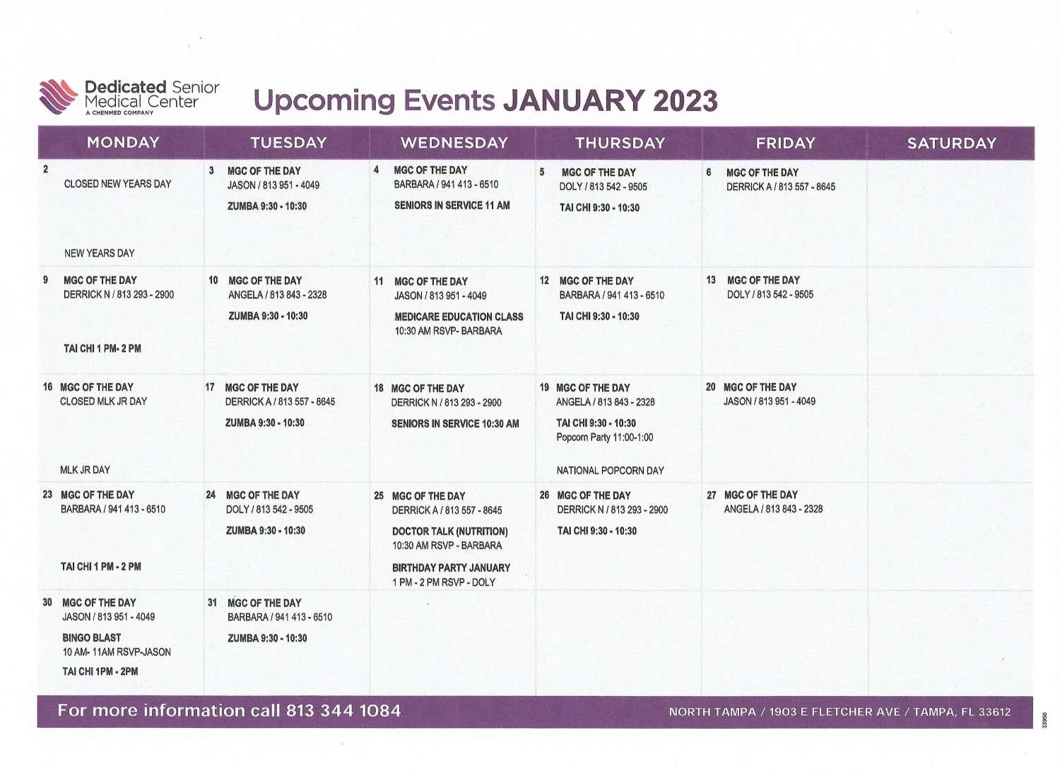 North Tampa - January Calendar