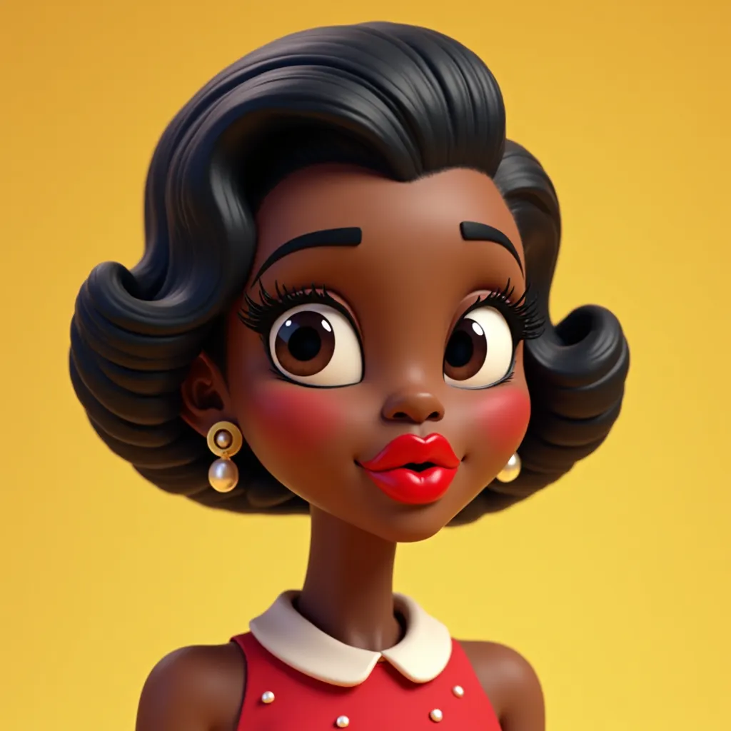 3D Pixar 70s Black woman with red pouty lips