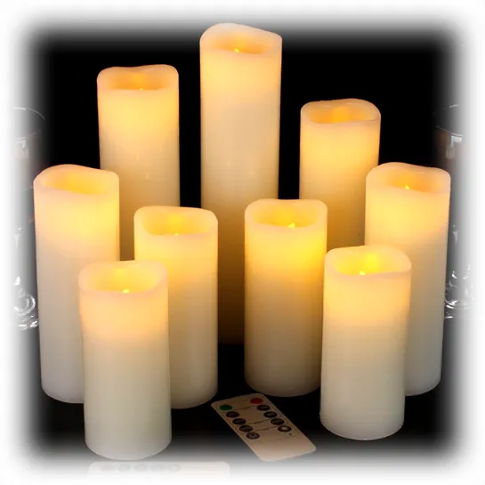 Vinkor Flameless Candles Battery Operated Candles 4 in., 5 in., 6 in., 7 in., 8 in., 9 in., Set of 9 Ivory Real Wax Pillar LED Candles with 10-Key Remote