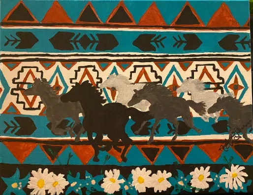 Horses Running with Design Behind