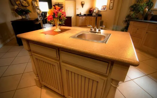 light metal countertop on island