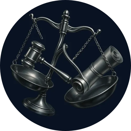 Balança quebrada contendo itens jurídicos