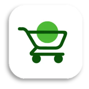 The image features an app icon with a green shopping cart containing a green circle, set against a white background. This icon likely represents a shopping or retail-related application named ShopWell