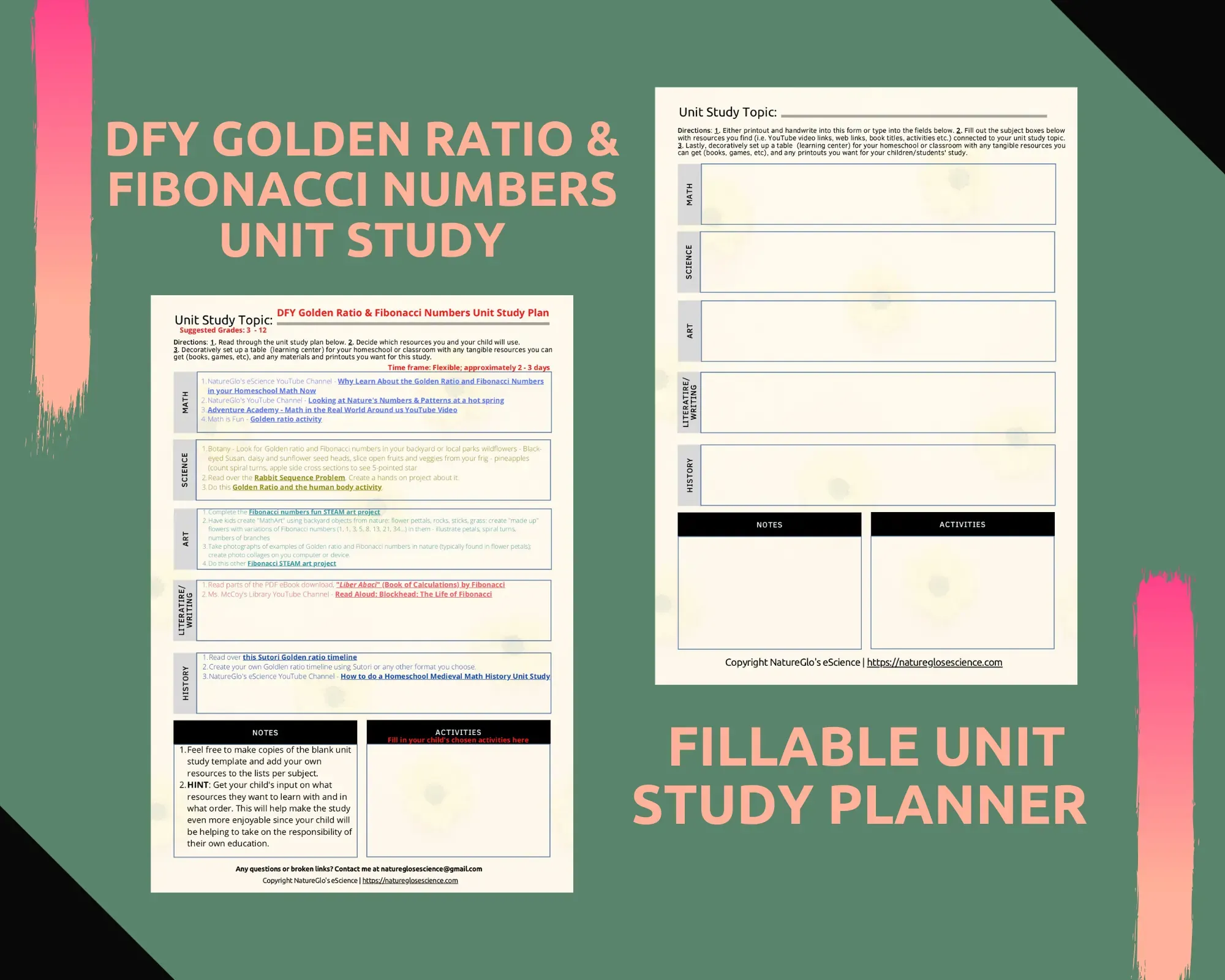 golden ratio and fibonacci numbers unit study