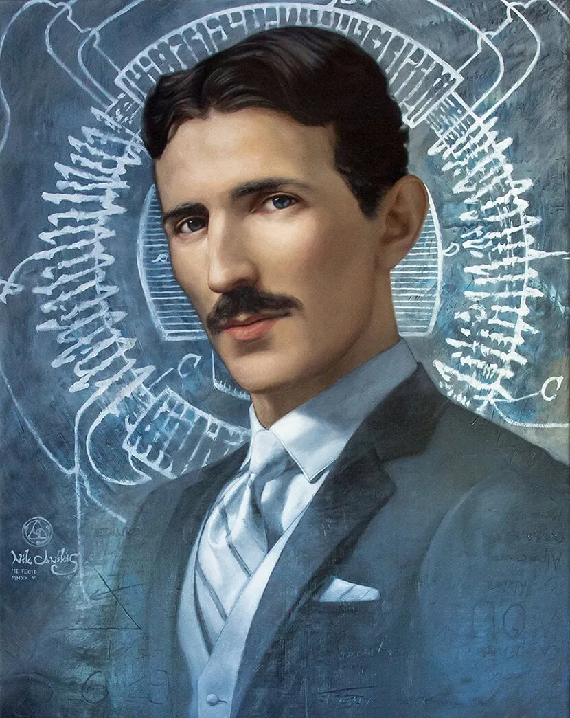 Nikola Tesla slika olje na platno