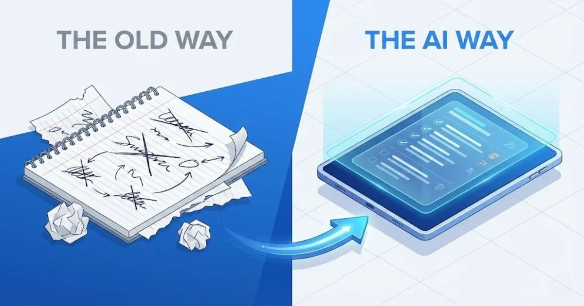 Comparison of manual scripting versus AI-assisted video planning.