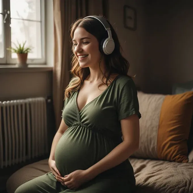 pregnant woman listening to music