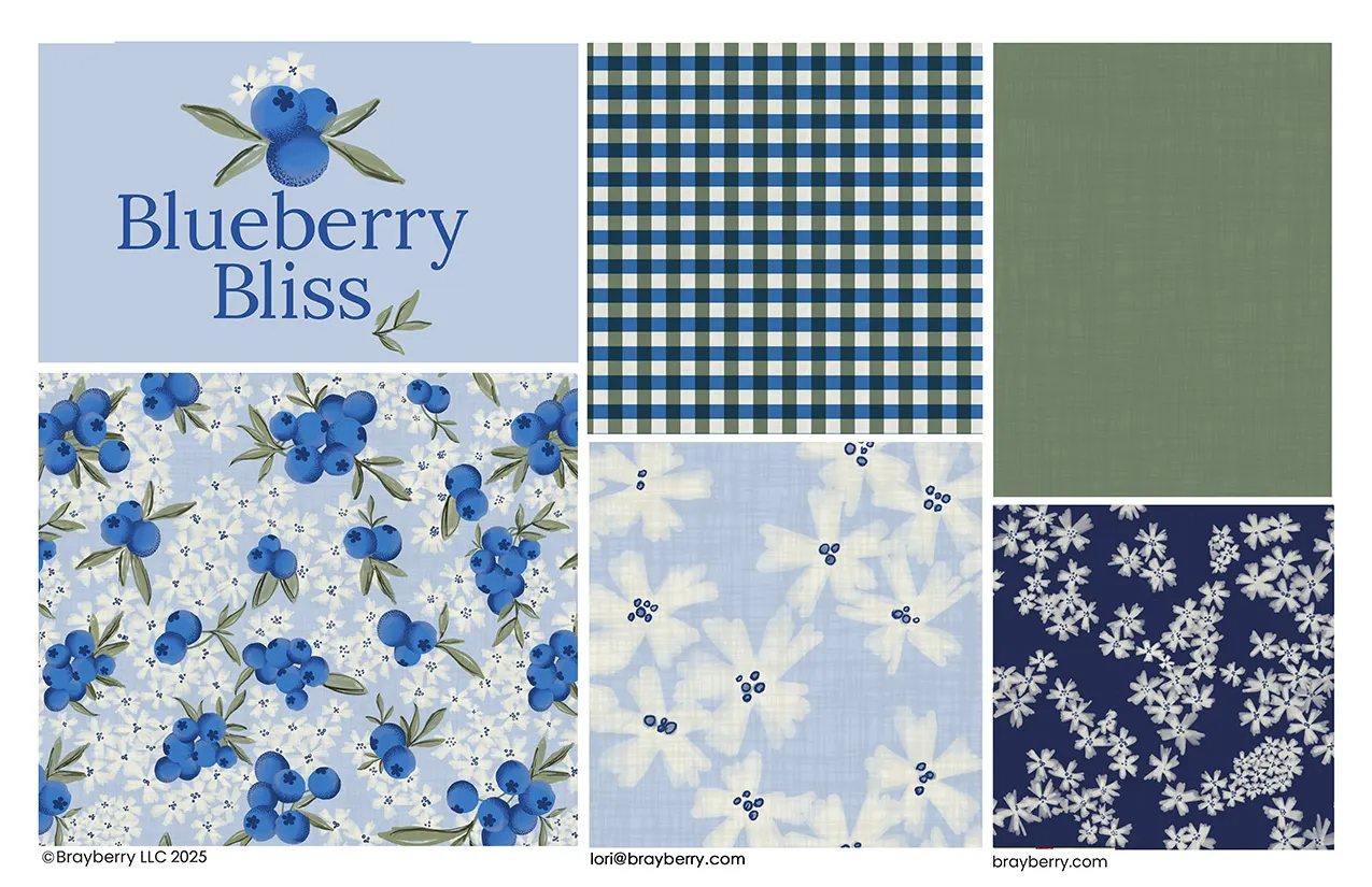 Blueberry Bliss Collection by Brayberry featuring blueberries, gingham and watercolor flowers