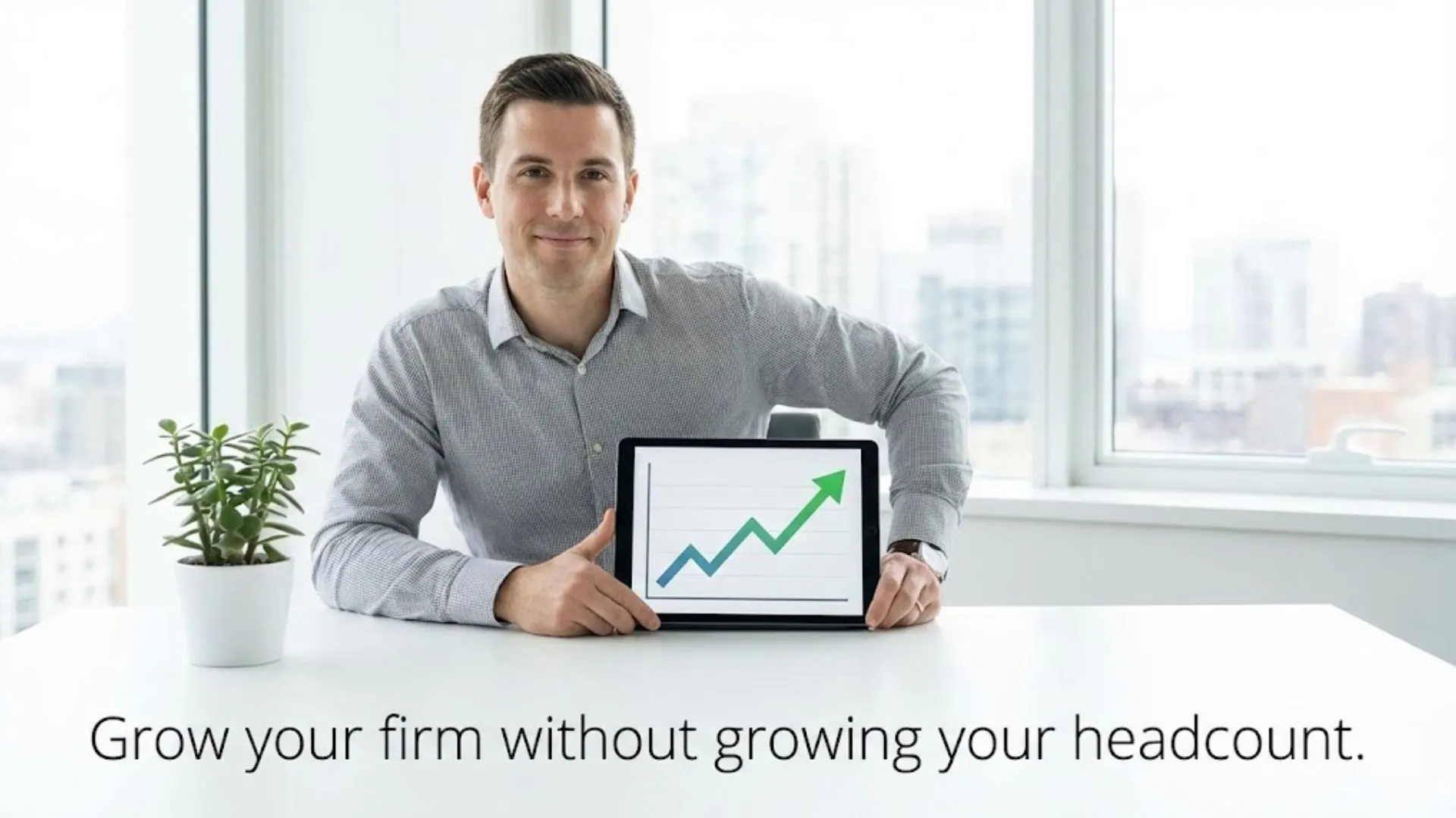 Consulting firm owner analyzing business growth achieved without hiring new staff.