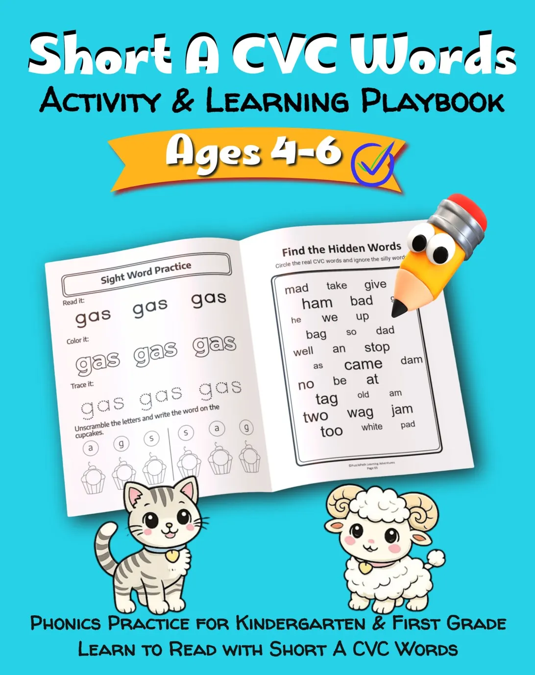 Short A CVC Words Activity & Learning Playbook: Phonics Practice for Kindergarten & First Grade cover