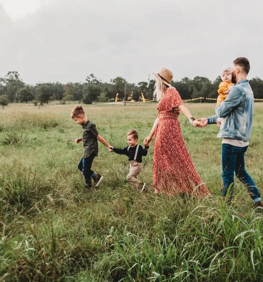 Family Walking in a field