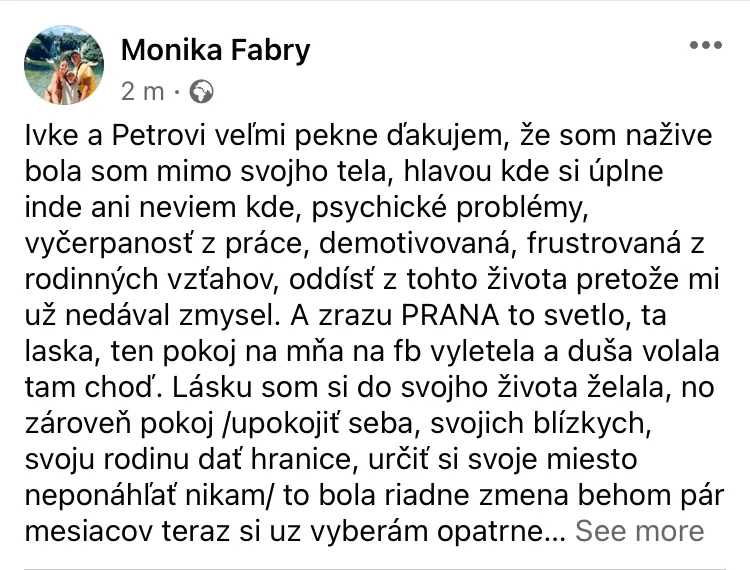 Referencia Prána Československo Monika Fabry