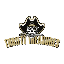 The Thrifty Treasures logo, featuring a distinctive pirate image, embodying the spirit of adventure and treasure hunting at the thrift store.