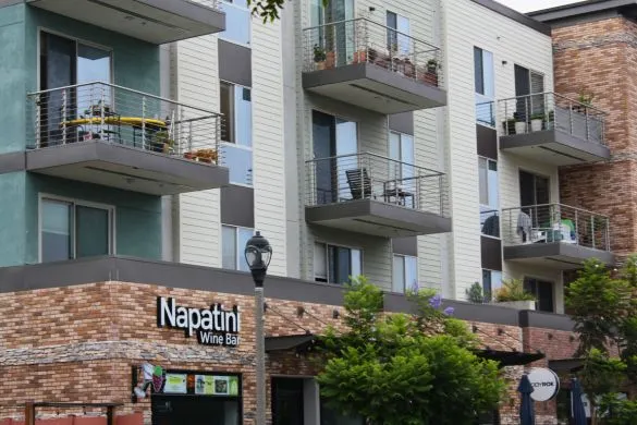 View of condo balcony on State Street over Napatini Wine Bar.