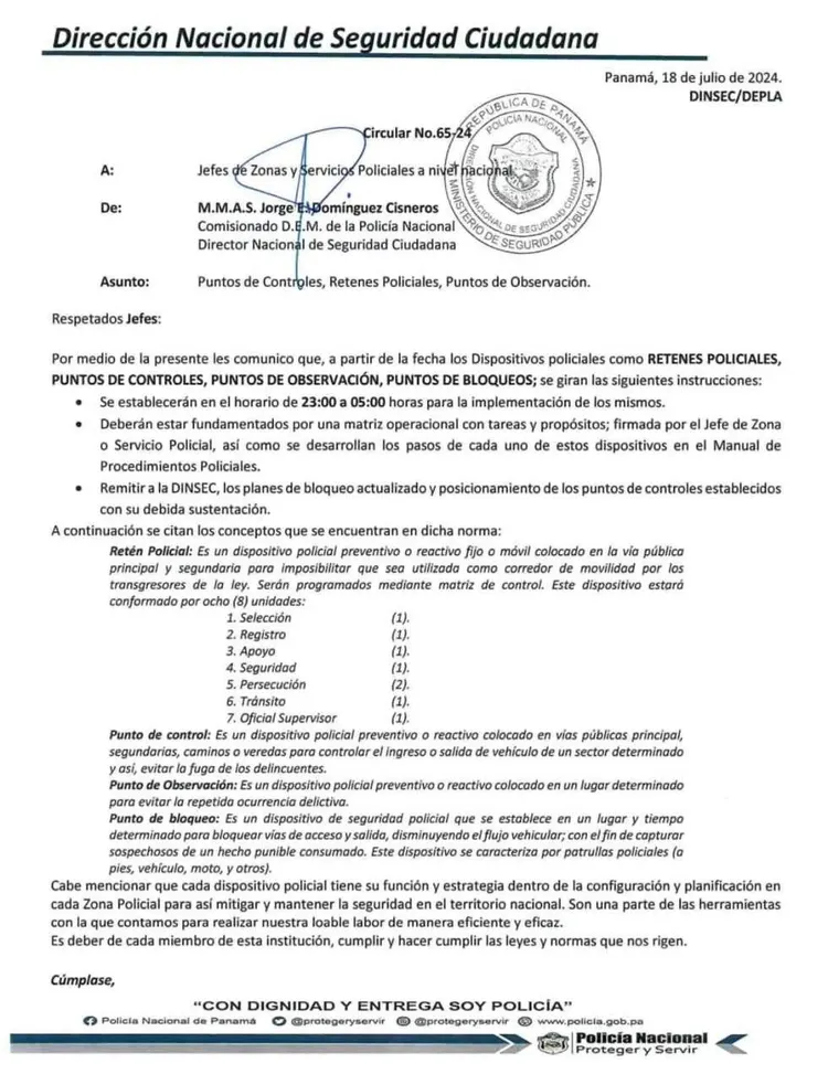 New Police Checkpoints in Panama Circular No. 65/24