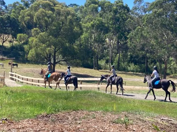 Horse Riders riding on thye outdoor track for school holiday activities