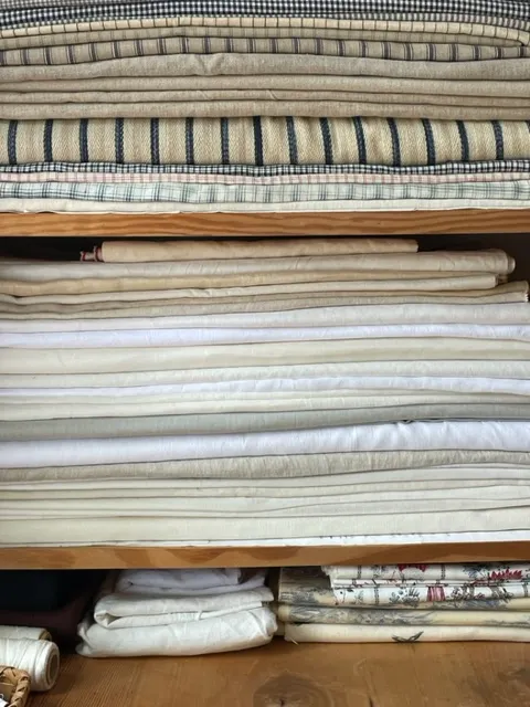 summer linens on display at tailor shop in Colonial Williamsburg