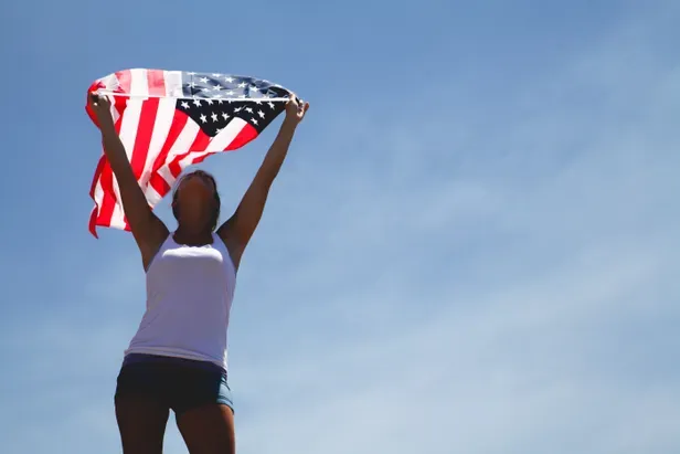 Woman holding a flag