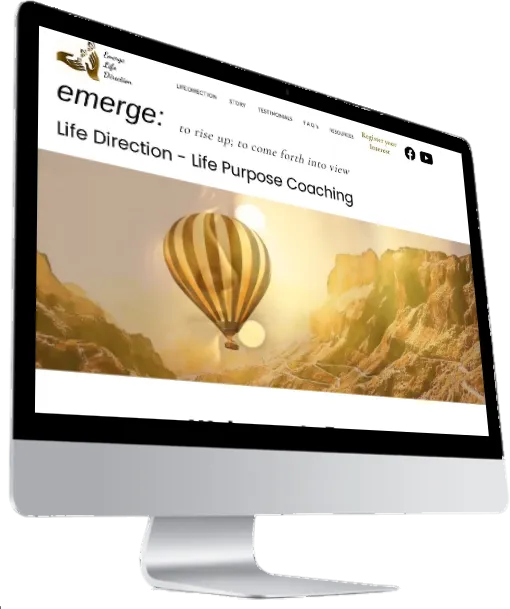 Desktop computer with writing 'Emerge Life Direction Programme'