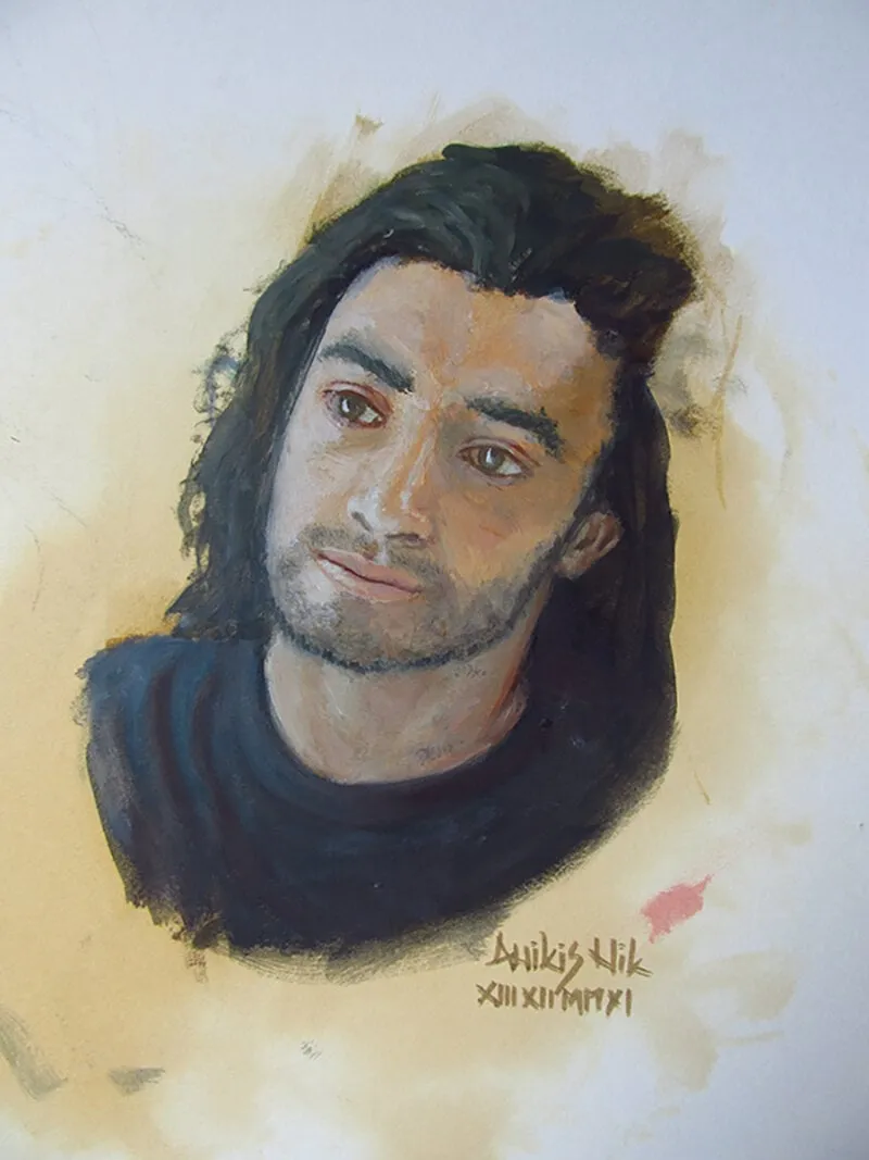Avtoportret, bil star 22 let, slikarsko delo olje na platno Nik Anikis