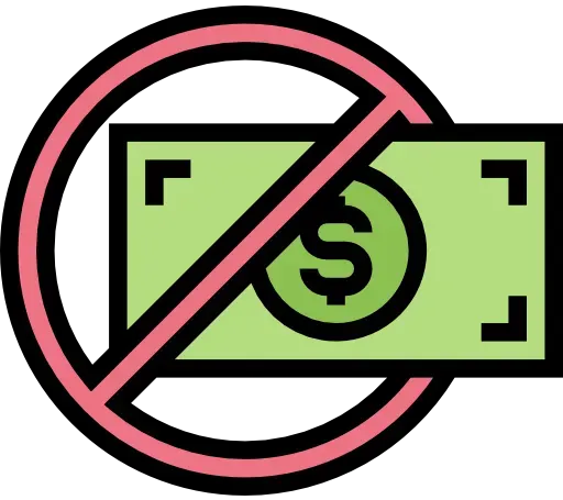 Icon showing a dollar symbol crossed out to indicate no commissions or fees