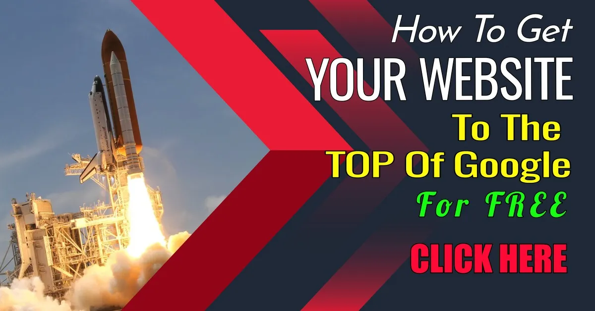banner showing a rocket launch offering a free ebook - how to get your website to the top of google for free
