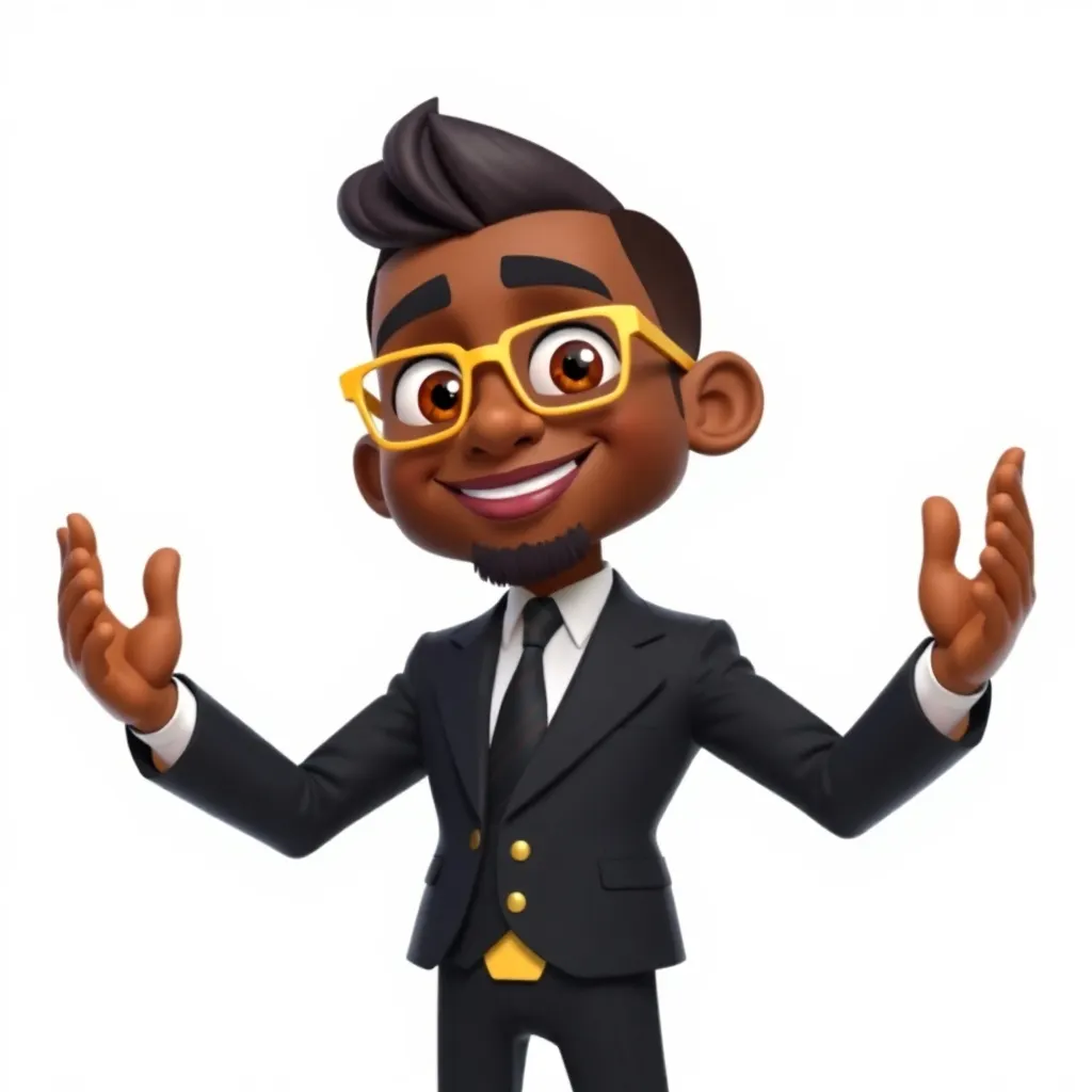 3D Pixar east Asian man in a suit and glasses