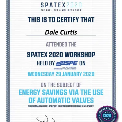 Pool Automatic Valves Certificate