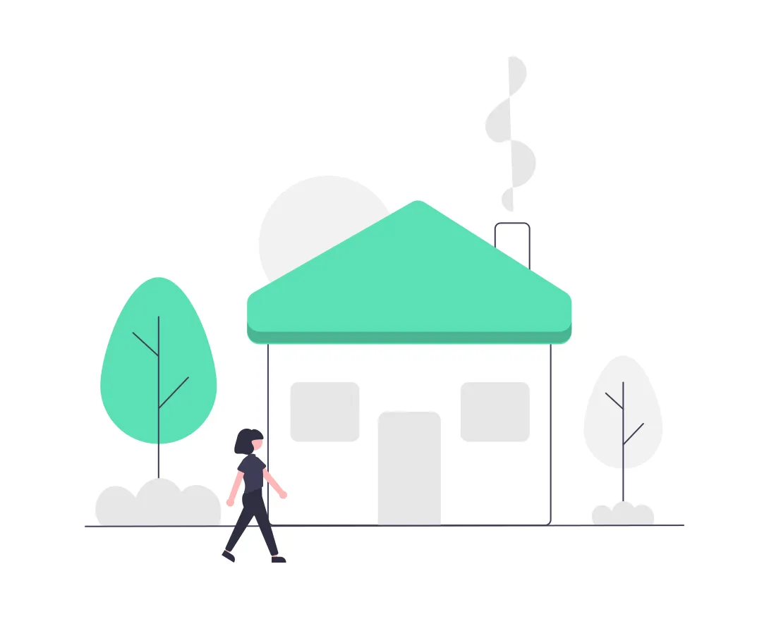 an illustration of a character walking to a house