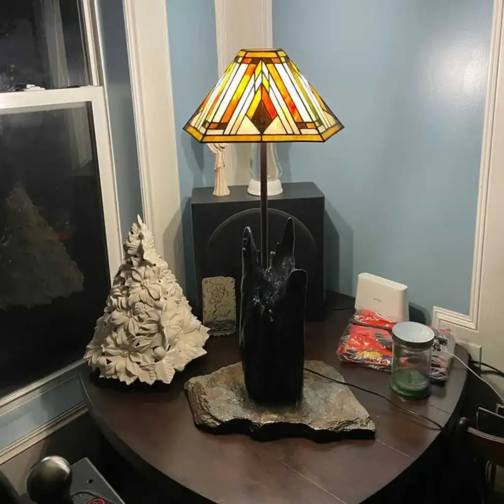 driftwood lamp with rock base