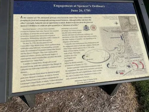 informational sign about Spencer's Ordinary at Freedom Park in Williamsburg Virginia