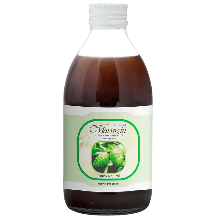 Jugo de Morinzhi de DXN, elaborado con Noni fermentado para contribuir al bienestar general y al equilibrio del cuerpo.