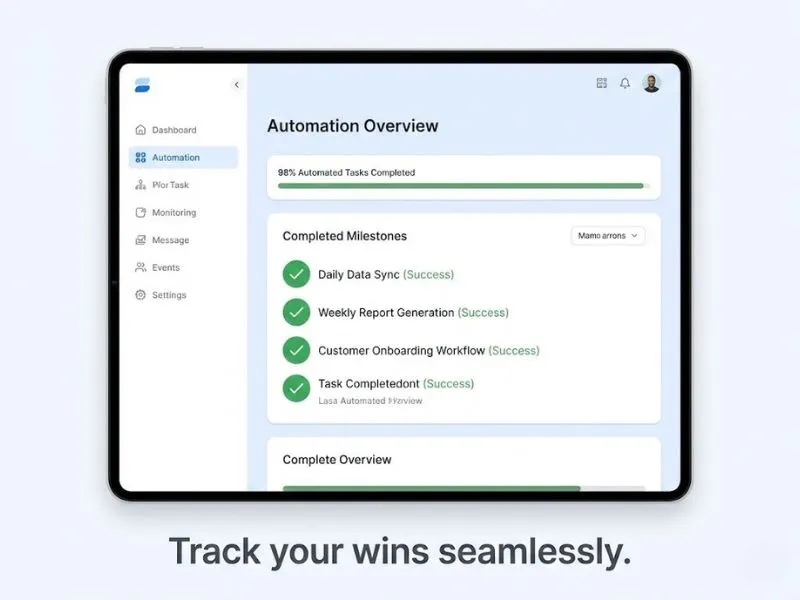 Dashboard showing automated operations and tracked business wins.