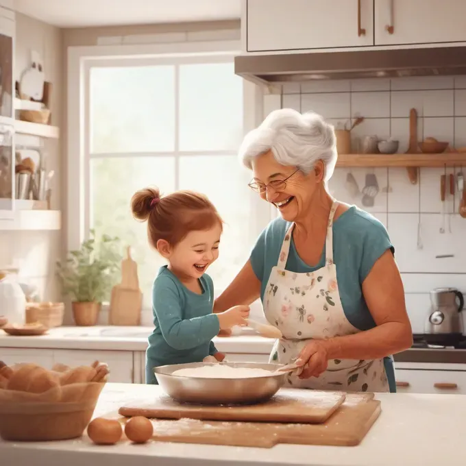 grandmother baking with her granddaughter