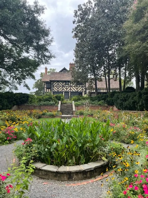 rear view and garden of agecroft hall in richmond virginia